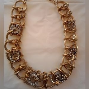 Traci Lynn Gold Tone Chain Chunky Rope Toggle Statement Necklace.